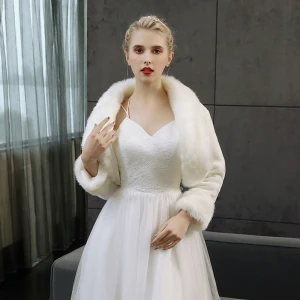 Winter Long Sleeve Faux Fur Wedding Prom Coats Jackets 2017