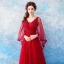 Chic / Beautiful Red Evening Dresses  2018 A-Line / Princess V-Neck Tulle Appliques Backless Beading Evening Party Formal Dresses