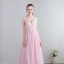 Modest / Simple Candy Pink Floor-Length / Long Evening Dresses  2018 A-Line / Princess Chiffon V-Neck Backless Printing Formal Dresses