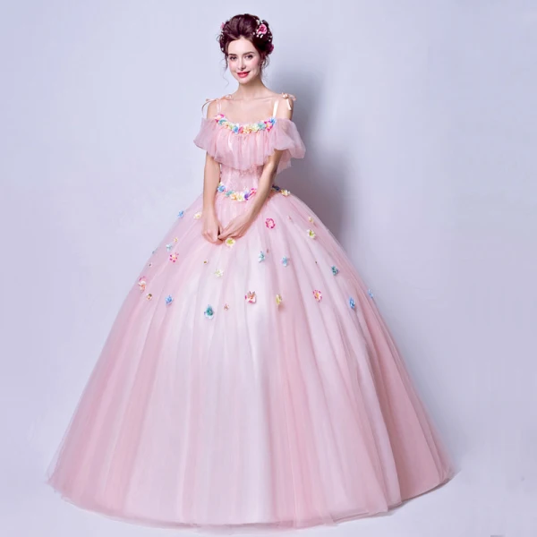 Blumenfee Rosa Lange Ballkleider 2018 Spaghettiträger Tülle Perlenstickerei Applikationen Rückenfreies Ballkleid Ball Festliche Kleider