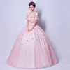 Flower Fairy Blushing Pink Floor-Length / Long Prom Dresses 2018 Spaghetti Straps Tulle Beading Appliques Backless Ball Gown Prom Formal Dresses