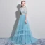 Chic / Belle Bleu Ciel Robe De Bal 2017 Princesse Col Haut Tulle Fait main Appliques Dos Nu Perlage Promo Robe De Ceremonie