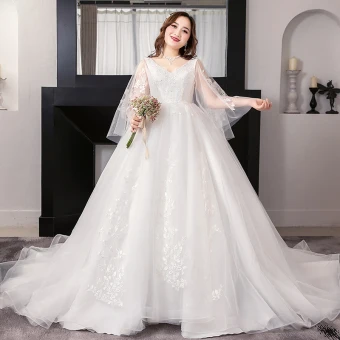 Unique Blanche Grande Taille Robe Boule Robe De Mariée 2019 V Cou Dentelle Tulle Appliques Dos Nu Perlage Brodé Chapel Train Mariage