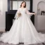 Unique Weiß Übergröße Ballkleid Brautkleider / Hochzeitskleider 2019 V-Ausschnitt Spitze Tülle Applikationen Rückenfreies Perlenstickerei Stickerei Kapelle-Schleppe Hochzeit