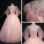 Amazing / Unique Blushing Pink Floor-Length / Long Prom Dresses 2018 V-Neck Tulle Feather Appliques Backless Beading Ball Gown Prom Formal Dresses