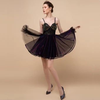 Sexy Moderne Mode Noire Courte Robe De Cocktail 2018 Princesse Tulle Dos Nu Perlage Faux Diamant Cocktail Robe De Ceremonie