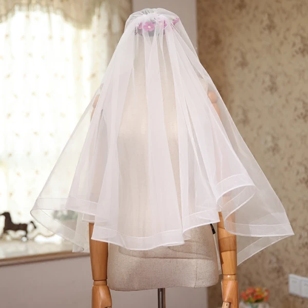 Simple Blanche Mariage Courte Dessin animé Tulle Voile De Mariée 2018