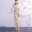 Sparkly Bling Bling Gold Tea-length Evening Dresses  2018 Trumpet / Mermaid U-Neck Tulle Beading Sequins Formal Dresses