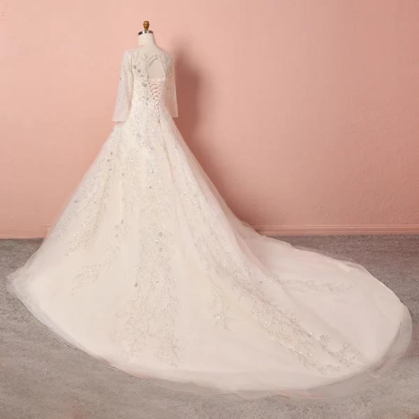white christmas dresses Nude Champagne Wedding Dress with Sleeves main image 1