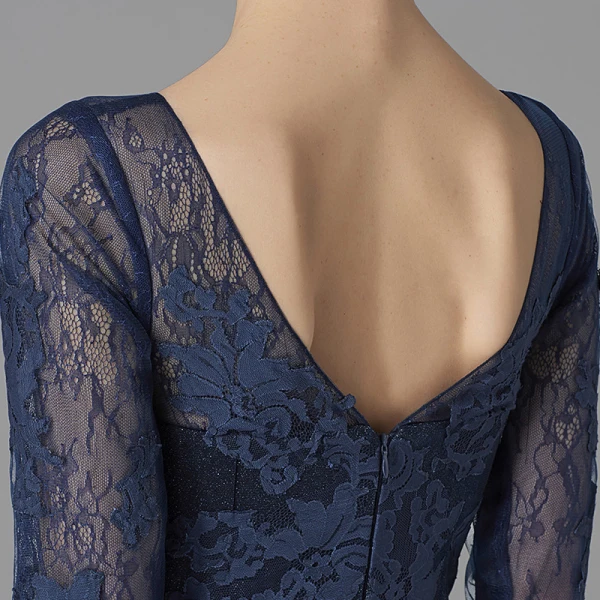 Classic Elegant Mother Of The Bride Dresses 2020 Floor-Length / Long A-Line / Princess U-Neck 1/2 Sleeves Navy Blue Backless Embroidered Wedding Evening Party Wedding Party Dresses