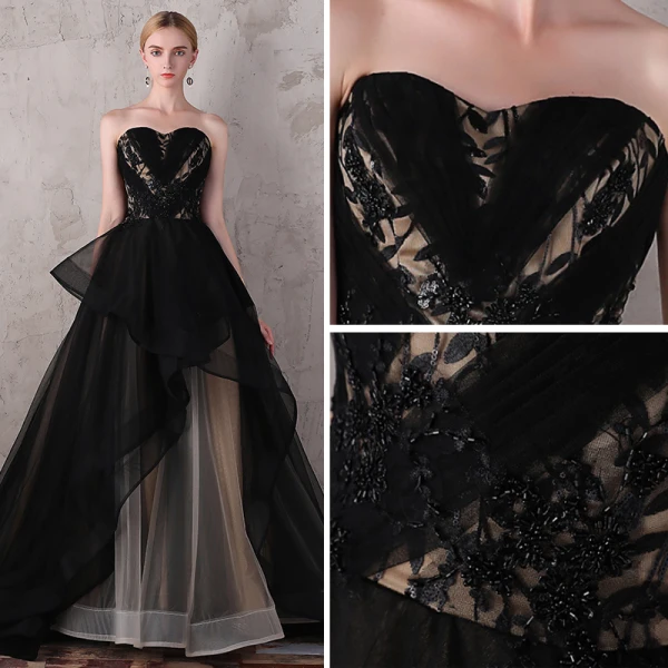 Luxury / Gorgeous Black Evening Dresses  2017 Lace Beading Appliques Backless Evening Party Prom Dresses
