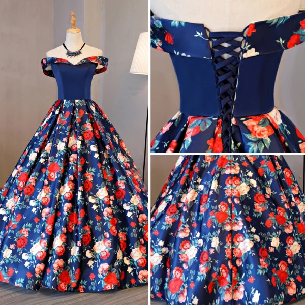 Fine Rød Ballkjoler 2017 Prinsesse Strapless Appliques Ryggløse Printing Aften Formelle Kjoler