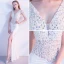 Chic / Beautiful White Evening Dresses  2017 Trumpet / Mermaid V-Neck Charmeuse Backless Pearl Pierced Rhinestone Party Dresses