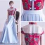Chinesischer Stil Rot Himmelblau Abendkleider 2017 A Linie Stehkragen Charmeuse Schaltflächen Applikationen Stickerei Abend Festliche Kleider
