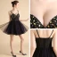 Sexy Mode Schwarz Kurze Cocktailkleider 2018 A Linie Tülle Rückenfreies Perlenstickerei Strass Cocktail Festliche Kleider