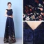 Flower Fairy Navy Blue Floor-Length / Long Evening Dresses  2018 A-Line / Princess U-Neck Appliques Backless Printing Beading Rhinestone Evening Party Formal Dresses