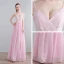 Modest / Simple Candy Pink Floor-Length / Long Evening Dresses  2018 A-Line / Princess Chiffon V-Neck Backless Printing Formal Dresses
