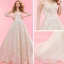 Luxe Champagne Chapel Train Huwelijk 2018 Lange Mouwen A lijn Tule U-hals Lace-up Appliques Ruglooze Geborduurde Trouwjurken
