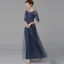 Classic Elegant Mother Of The Bride Dresses 2020 Floor-Length / Long A-Line / Princess U-Neck 1/2 Sleeves Navy Blue Backless Embroidered Wedding Evening Party Wedding Party Dresses