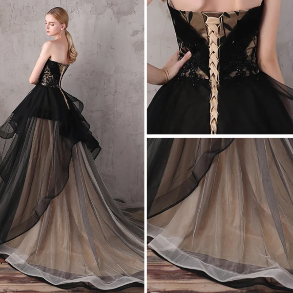 Luxury / Gorgeous Black Evening Dresses  2017 Lace Beading Appliques Backless Evening Party Prom Dresses