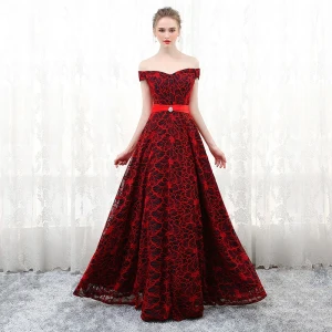 Chic Belle Bordeaux Robe De Soirée 2017 Princesse Rayé Dos Nu Perlage Soirée Robe De Ceremonie