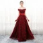 Chic / Beautiful Burgundy Evening Dresses  2017 A-Line / Princess Striped Backless Beading Evening Party Formal Dresses