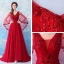 Chic / Beautiful Red Evening Dresses  2018 A-Line / Princess V-Neck Tulle Appliques Backless Beading Evening Party Formal Dresses