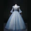 Chic / Beautiful Pool Blue Beading Pearl Sequins Prom Dresses 2022 Ball Gown V-Neck Bell sleeves Backless Floor-Length / Long Formal Dresses