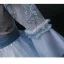 Chic / Beautiful Pool Blue Beading Pearl Sequins Prom Dresses 2022 Ball Gown V-Neck Bell sleeves Backless Floor-Length / Long Formal Dresses