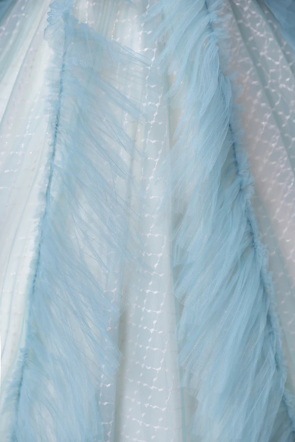 Fashion Sky Blue Ruffle Prom Dresses 2022 Ball Gown Off-The-Shoulder Short Sleeve Backless Beading Pearl Sequins Floor-Length / Long Formal Dresses