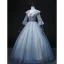 Chic / Beautiful Pool Blue Beading Pearl Sequins Prom Dresses 2022 Ball Gown V-Neck Bell sleeves Backless Floor-Length / Long Formal Dresses