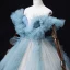 Fashion Sky Blue Ruffle Prom Dresses 2022 Ball Gown Off-The-Shoulder Short Sleeve Backless Beading Pearl Sequins Floor-Length / Long Formal Dresses