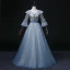 Chic / Beautiful Pool Blue Beading Pearl Sequins Prom Dresses 2022 Ball Gown V-Neck Bell sleeves Backless Floor-Length / Long Formal Dresses