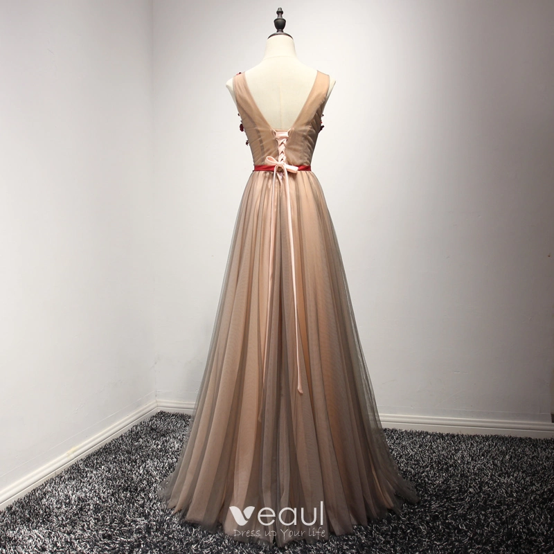 Chic Beautiful Formal Dresses 2017 Evening Dresses Brown A-Line Princess Floor-Length