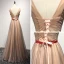 Chic / Beautiful Formal Dresses 2017 Evening Dresses  Brown A-Line / Princess Floor-Length / Long V-Neck Sleeveless Backless Sash Lace Appliques Beading