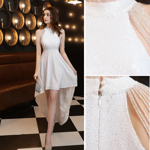 Chic / Belle Vert Foncé Paillettes Robe De Fête 2022 Princesse Encolure Dégagée Perlage Gland Sans Manches Asymétrique Soirée Robe De Soirée Robe De Ceremonie