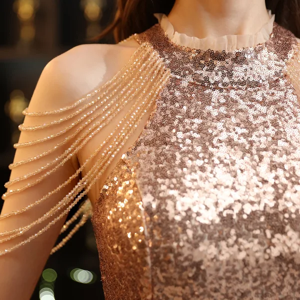 Scintillantes Vert Foncé Perlage Paillettes Asymétrique Robe De Cocktail 2024 Princesse Encolure Dégagée Sans Manches Dos Nu Cocktail