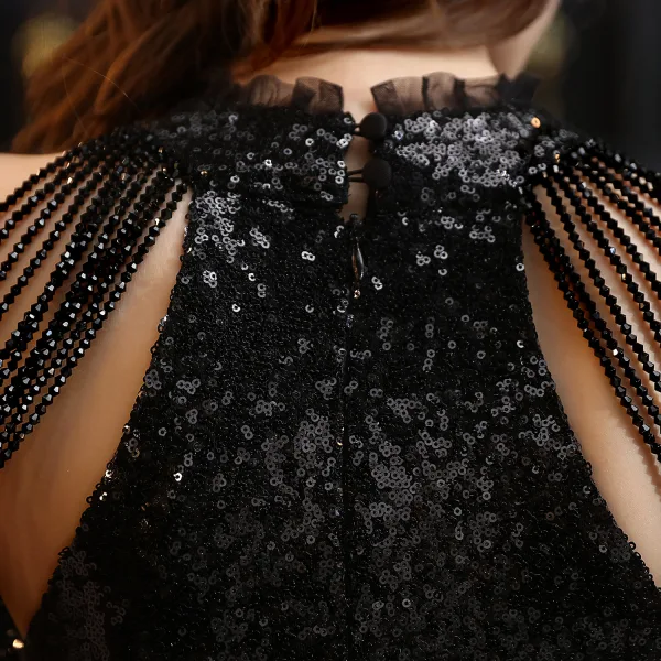 Scintillantes Vert Foncé Perlage Paillettes Asymétrique Robe De Cocktail 2024 Princesse Encolure Dégagée Sans Manches Dos Nu Cocktail
