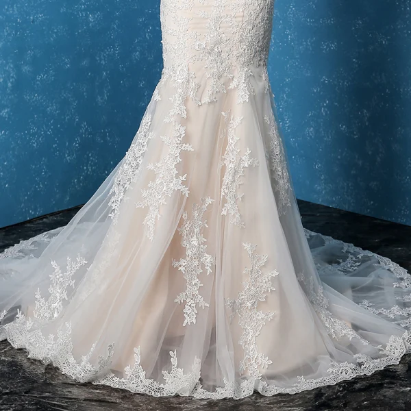 Modest / Simple Church Hall Wedding Dresses 2017 Trumpet / Mermaid Court Train 3/4 Sleeve Scoop Neck Backless Lace Appliques