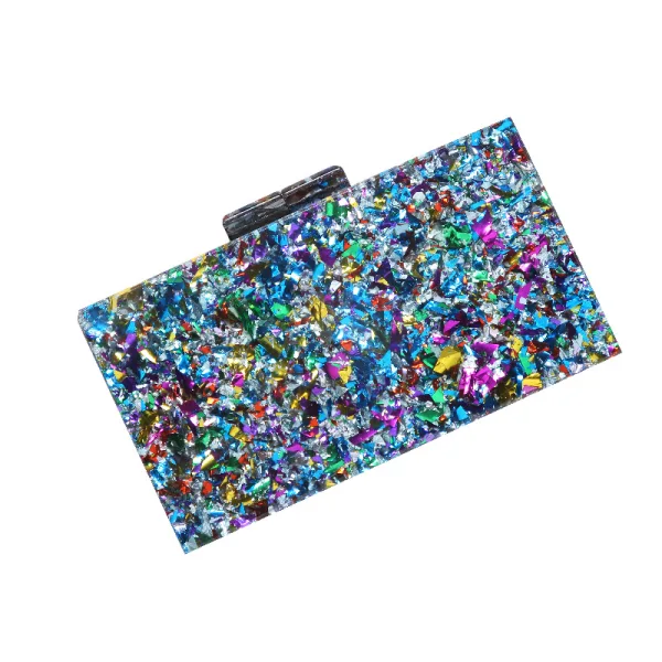Fancy Sky Blue Multi-Colors Sequins Evening Party Acrylic Clutch Bags 2023