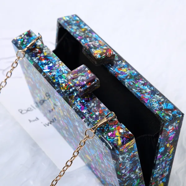 Fancy Sky Blue Multi-Colors Sequins Evening Party Acrylic Clutch Bags 2023