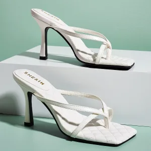 Sexy Blanche Été Sandales Femme 2022 Vêtement De Rue 9 Cm Talons Aiguilles Peep Toes Bout Ouvert Sandales Talons Hauts