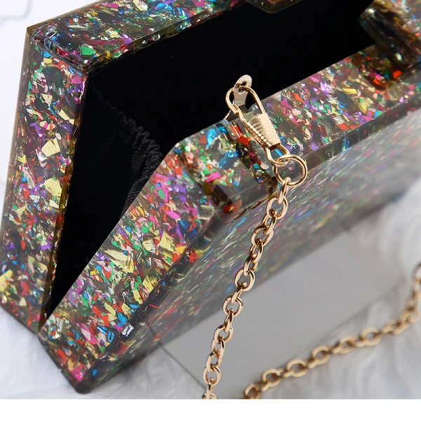 Fancy Sky Blue Multi-Colors Sequins Evening Party Acrylic Clutch Bags 2023