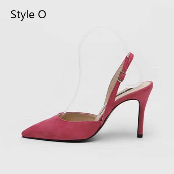 Schlicht Beige Büro OL Slingpumps Sandalen Damen 2020 Wildleder 8 cm Stilettos Spitzschuh Sandaletten
