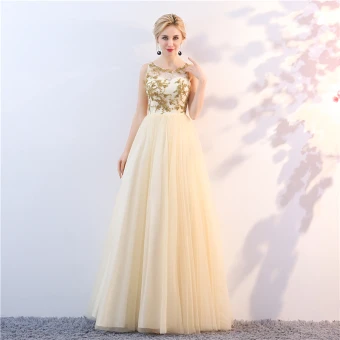 Chic Belle Doré Robe De Bal 2018 Princesse Encolure Dégagée Sans Manches Perlage Longue Volants Robe De Ceremonie