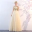 Chic / Beautiful Gold Prom Dresses 2018 A-Line / Princess Scoop Neck Sleeveless Beading Floor-Length / Long Ruffle Formal Dresses