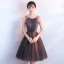 Modern / Fashion Chocolate Homecoming Graduation Dresses 2018 A-Line / Princess Scoop Neck Sleeveless Beading Pearl Sash Short Ruffle Backless Formal Dresses