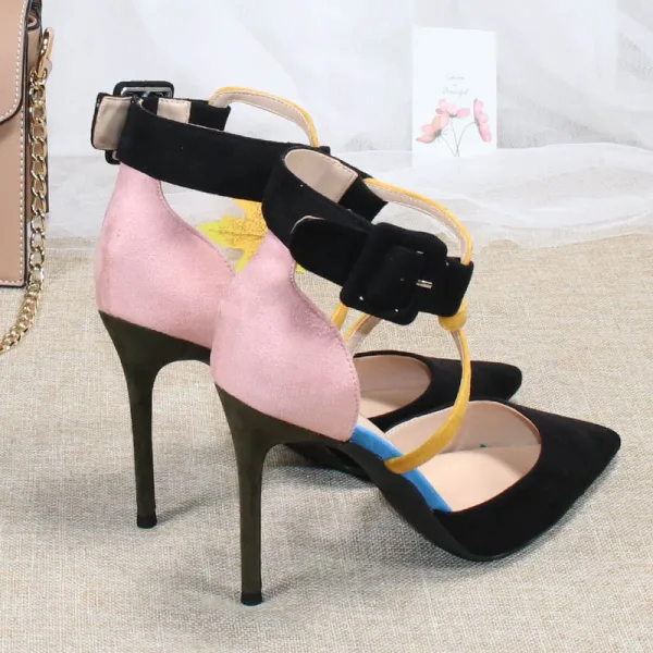 Mooie / Prachtige Oranje Straatkleding Suede Sandalen Dames 2020 X-Strap 10 cm Naaldhakken / Stiletto Spitse Neus Sandalen