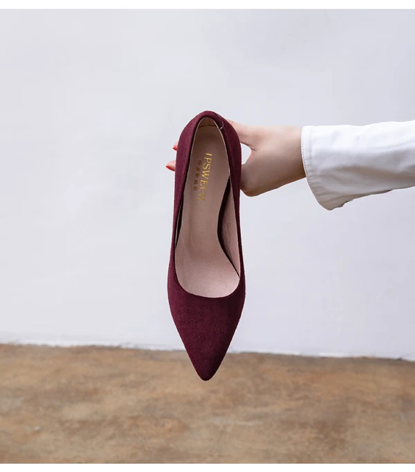 Schöne Burgunderrot Abend Leder Wildleder Pumps 2021 10 cm Stilettos Hochhackige Spitzschuh Pumps