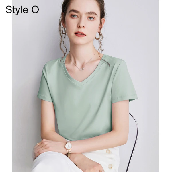 Modest / Simple Summer Casual OL White Regular T-Shirts 2021 Cotton V-Neck Short Sleeve Women's Tops T-shirt